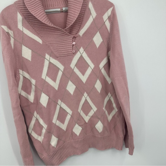 Vintage Y2K Pink Sweater Size XL Argyle Print Academia Softcore Cottagecore - Picture 2 of 6